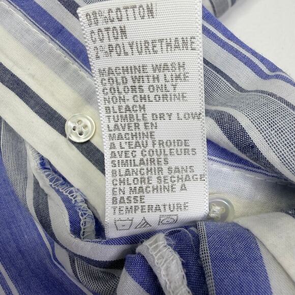 JAMES PERSE Blue Striped Button Down Shirt Womens 2 / Medium Half Cuffed Sleeve - Picture 7 of 8